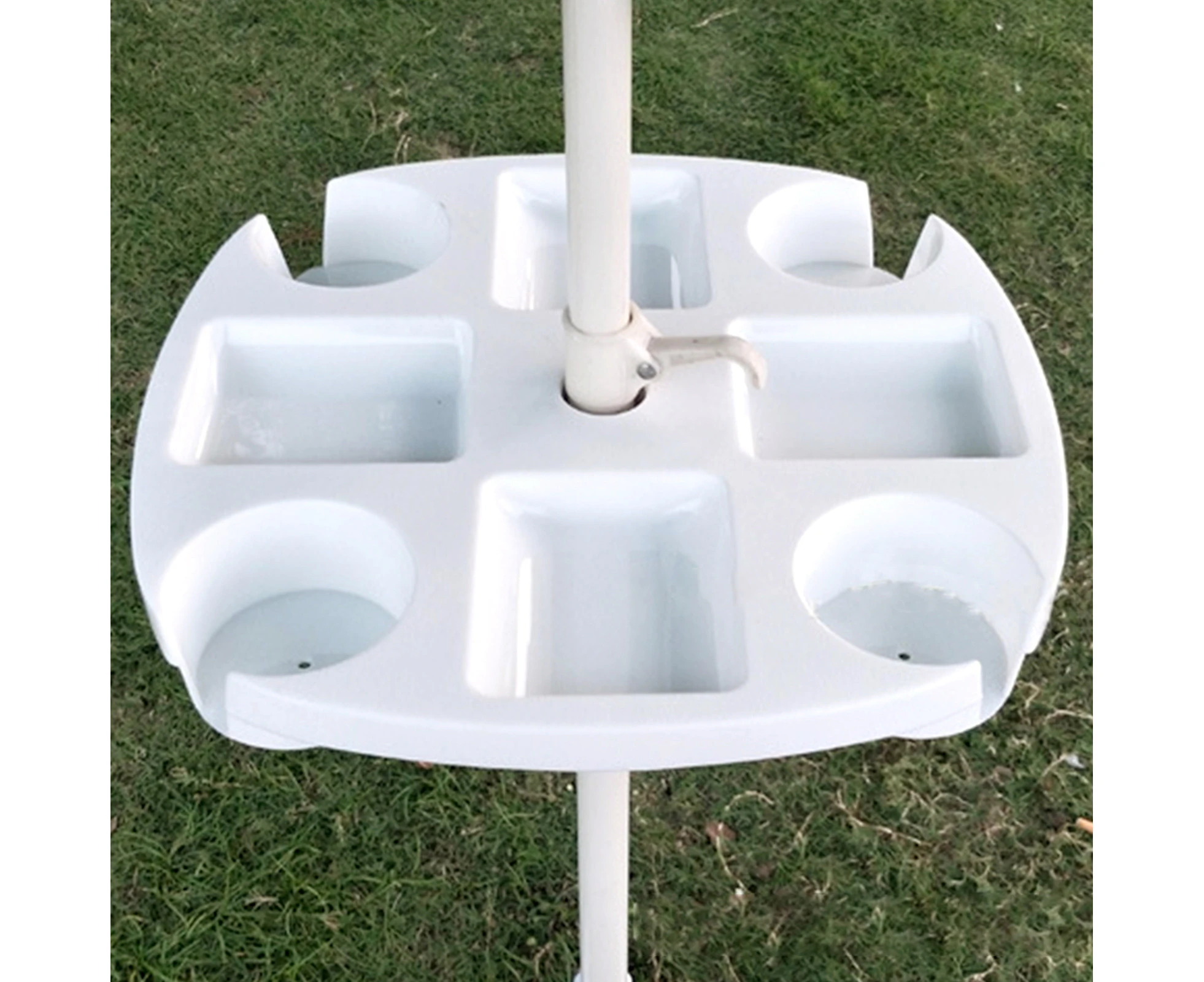 Fulllucky High Stability Umbrella Table Tray Multifunctional with Bracket Sturdy White Swimming Pool Table Tray for Outdoor-White