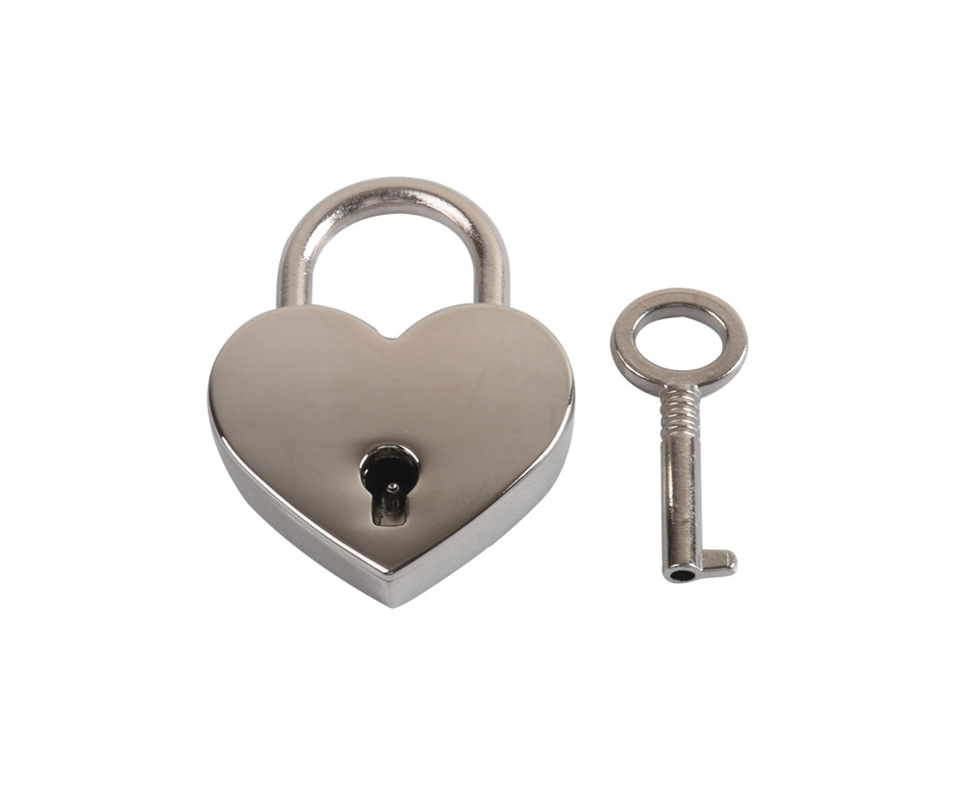 ricm Vintage Heart Shape Mini Padlock Bag Travel Suitcase Luggage Box Case Key Lock-Silver