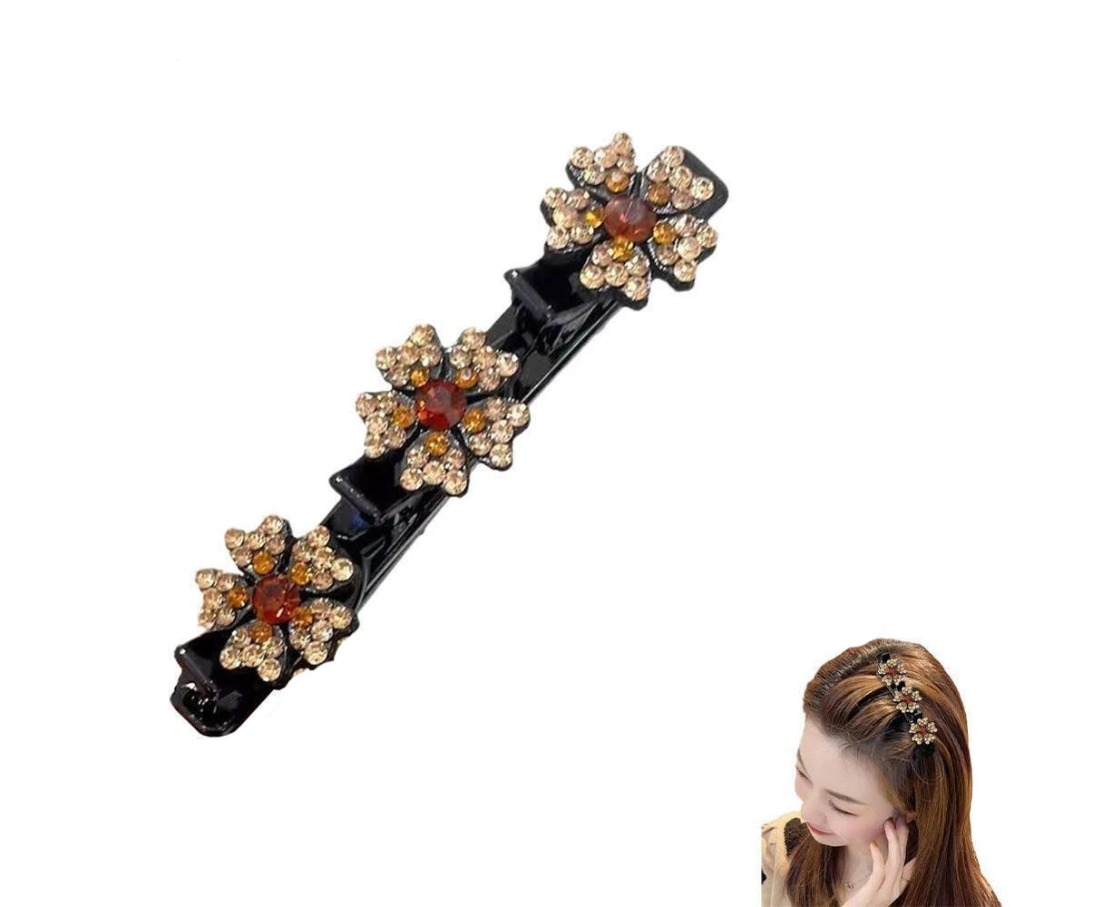 Crystal Flowers Hair Clips for Girl Rhinestones Sweet Cute Bangs Side Barrettes Elastic Duckbill Clip（10PCS） Brown - Brown