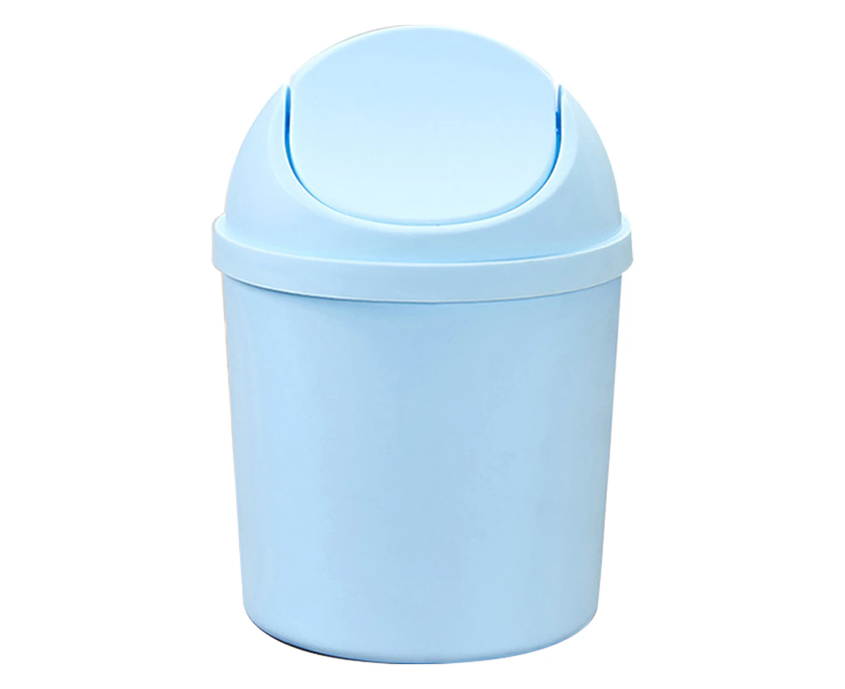 Plastic Mini Wastebasket Trash Can With Swing Lid Tiny Desktop Waste Garbage Bin Blue