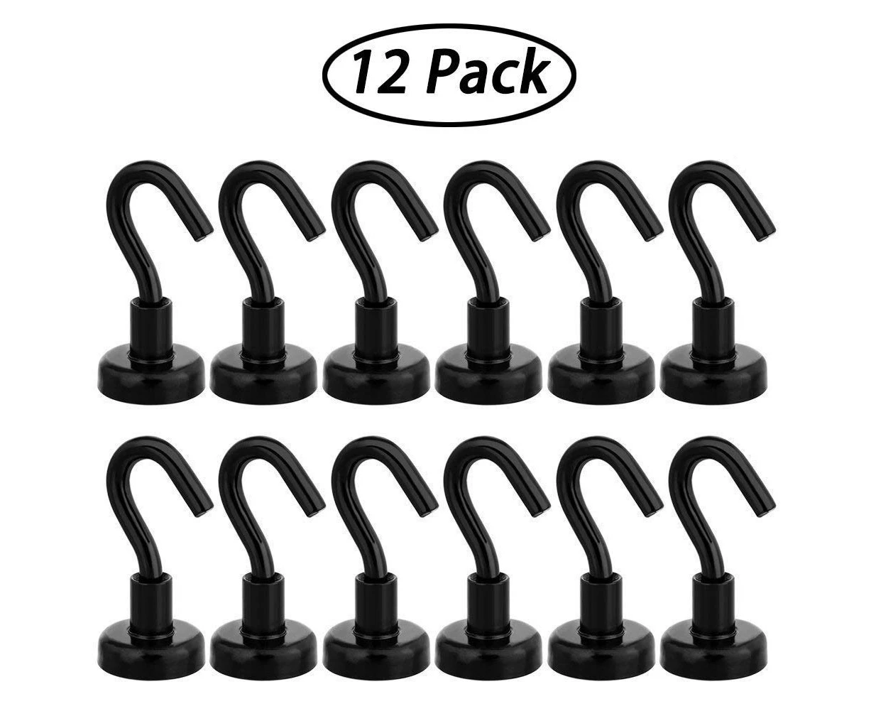 Strong Magnetic Hooks Heavy Duty 12LB for Cruise Cabins Kitchen Refrigerator Grill Tools Key Metal Neodymium Magnets Hanger Black 12 Pack