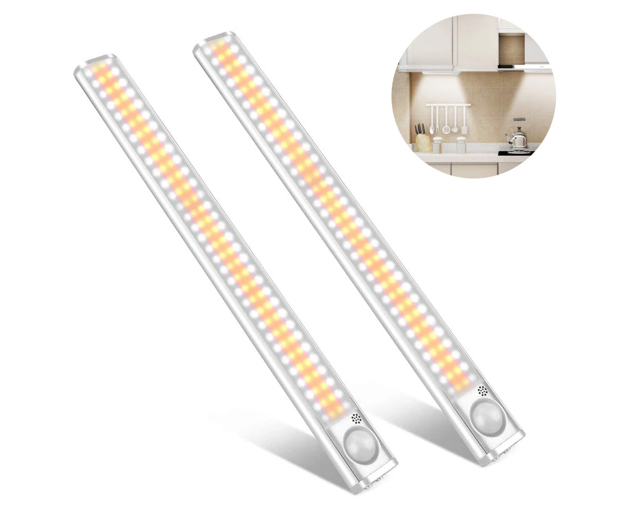 2 Pack Under Cabinet Lighting 80 LED Closet Light, Motion Sensor Lights Indoor USB Rechargeable Night Light Bar