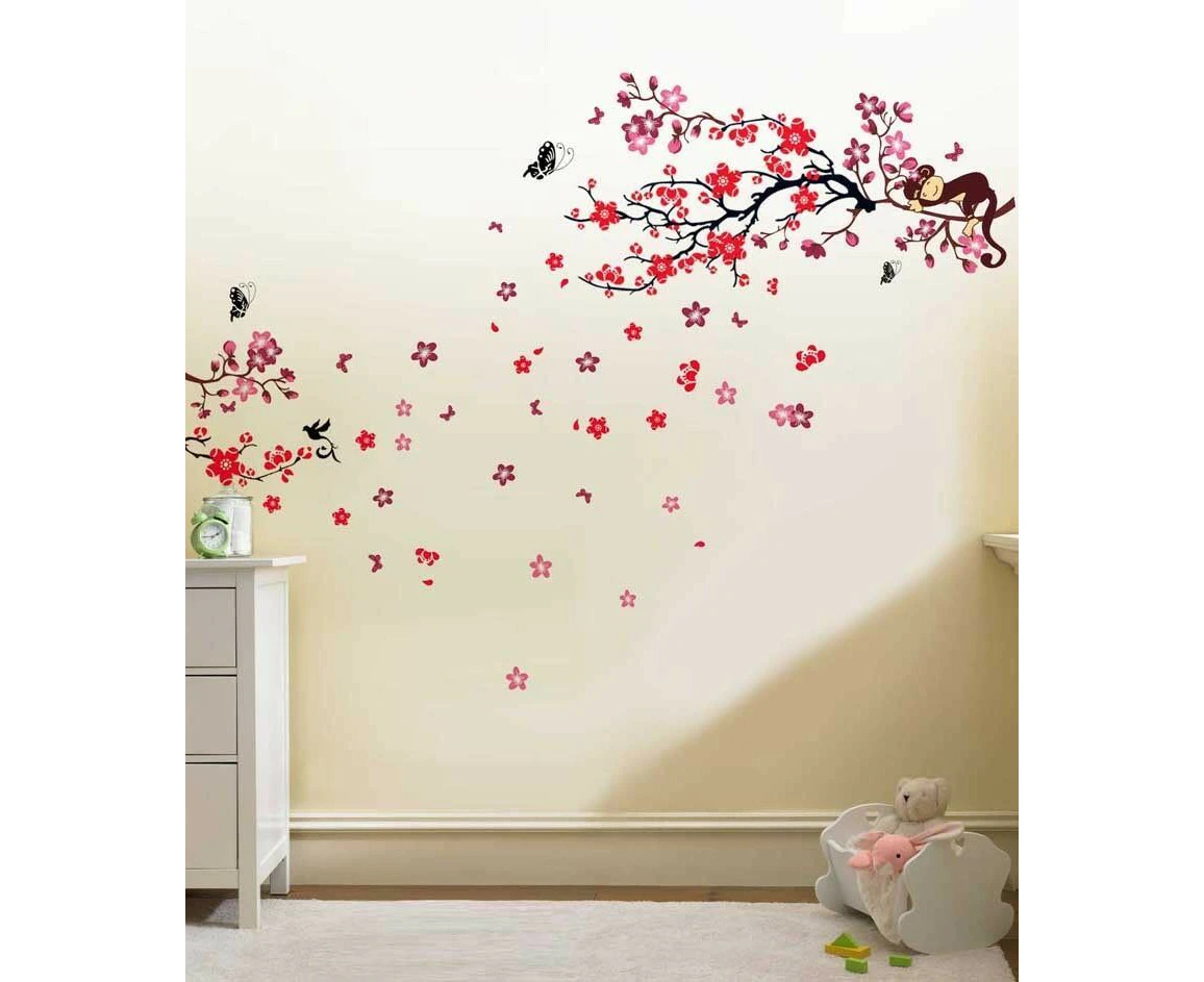 Wall Sticker Mural Decal Paper Art Decoration Monkey Tree Blossom Family Flower