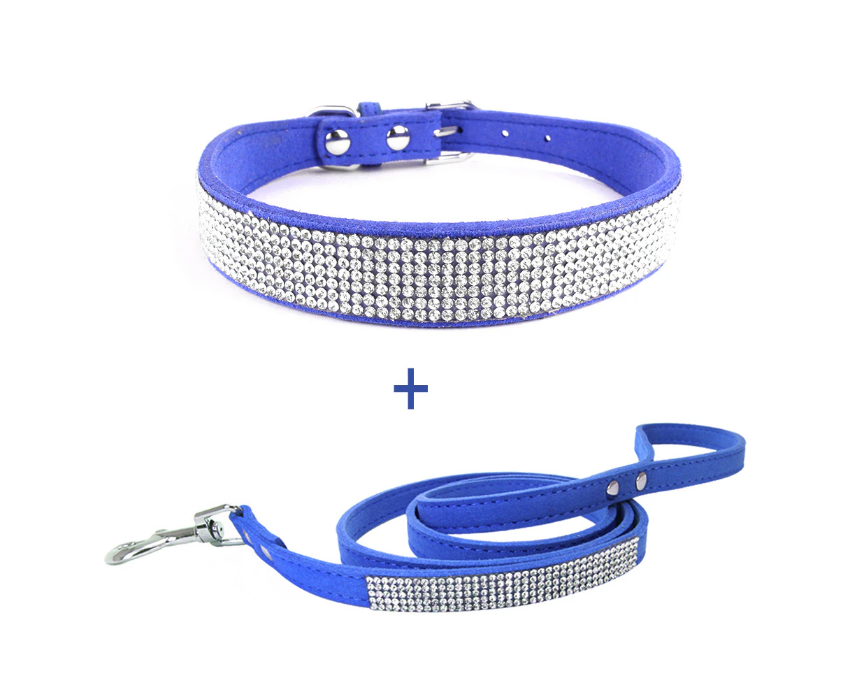 Bling Rhinestone Dog Collar and Leash Set Dark Blue