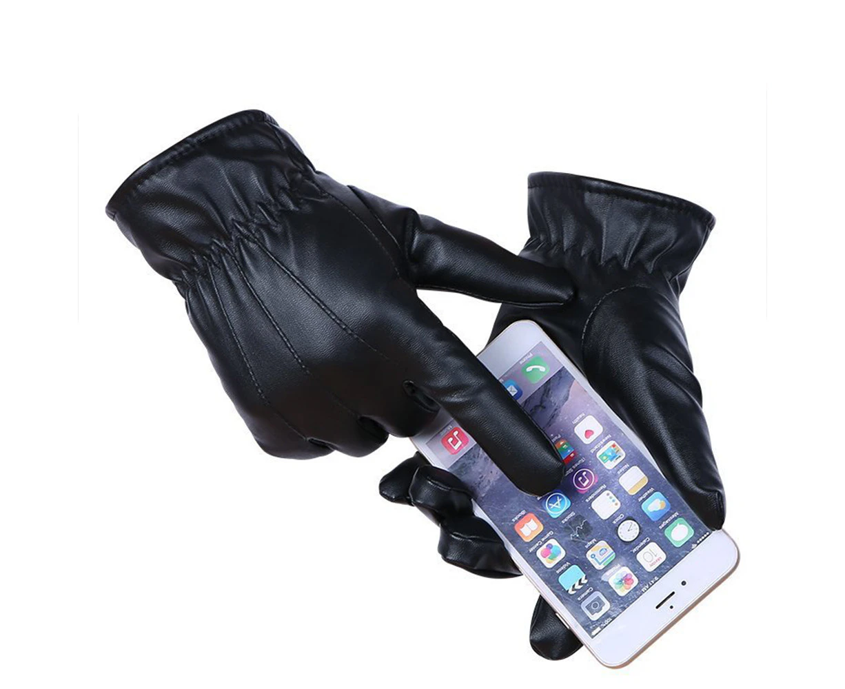 Full-Hand Touchscreen Leather Gloves For Mens - Warm Cold Weather Gloves For Texting And Driving