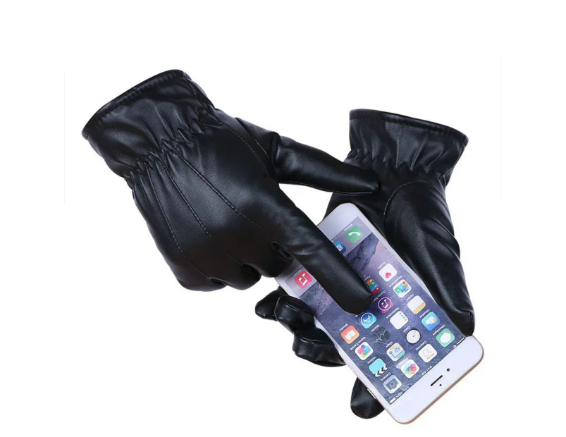 Full-Hand Touchscreen Leather Gloves For Mens - Warm Cold Weather Gloves For Texting And Driving