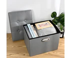 Sunshine Storage Stool with Handle Foldable Strong Load Bearing Faux Leather Versatile Storage Ottomans Cube Seat -Grey