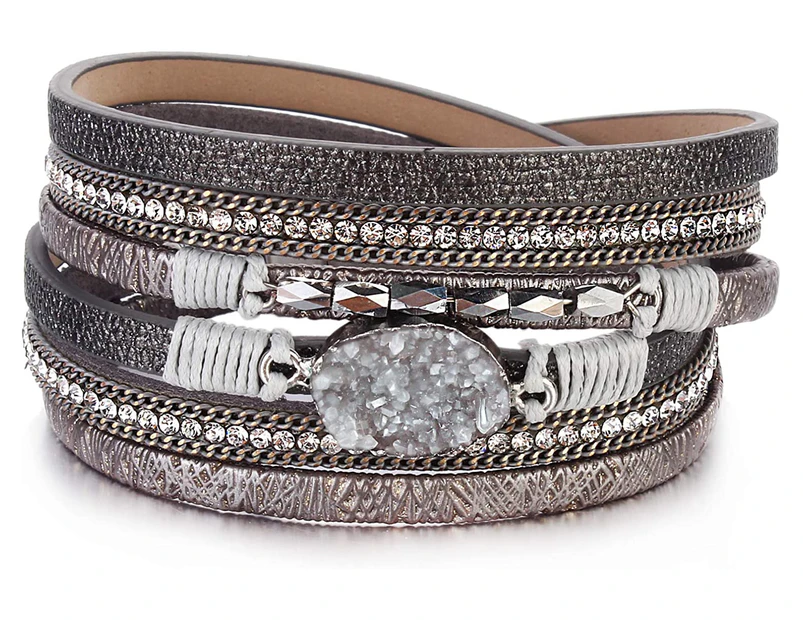 Leather Wrap Bracelet Boho Cuff Bracelets Crystal Bead Bracelet With Magnetic Clasp Jewelry Magnetic Bracelet For Women