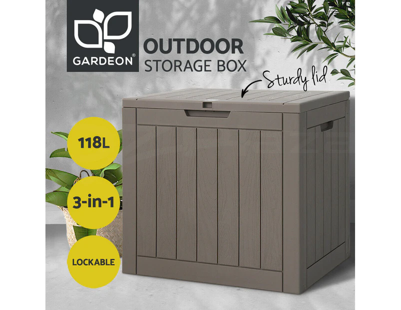 Gardeon Outdoor Storage Box 118L Container Lockable Indoor Garden Toy Tool Shed