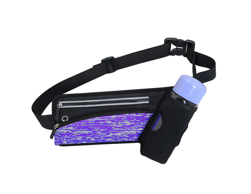 Running Belt Bag with Bottle Cage Belt Bag Reflective for Workout, Cycling, Running -purple