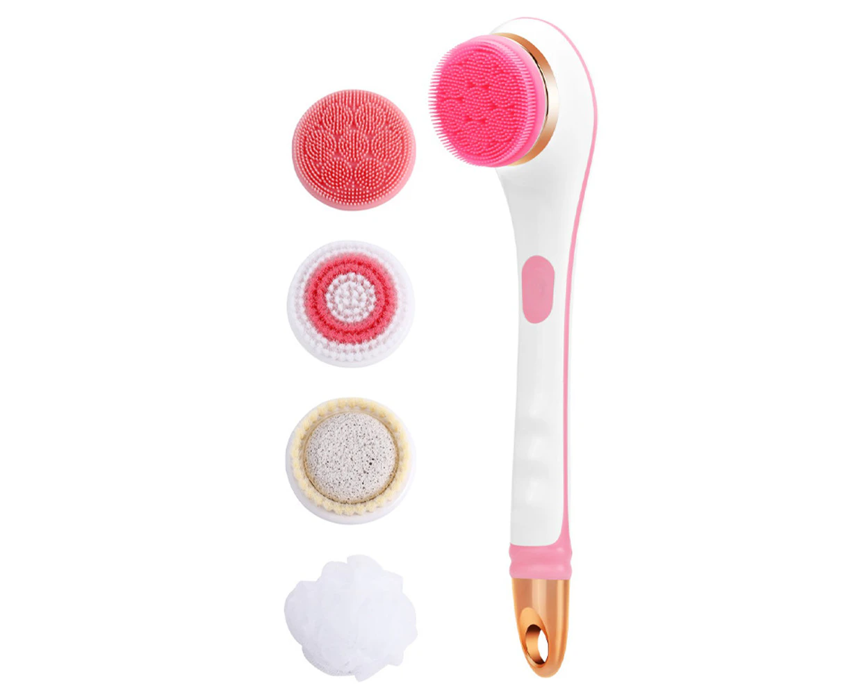 Back Scrubber Shower Exfoliator Electric Back Silicone Dry Brush Body Brush Rechargeable Power Supply Men Women Skin Care Exfoliating Bath Brush-Pink