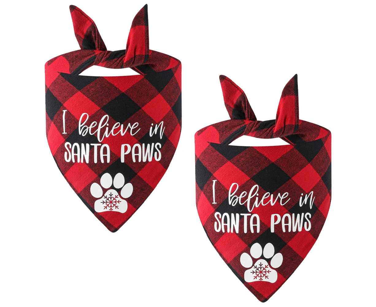 2 Pack Christmas Dog Plaid Bandana ,Pet Dog Puppy Holiday Scarf, Adjustable Cute Dog Christmas Outfit