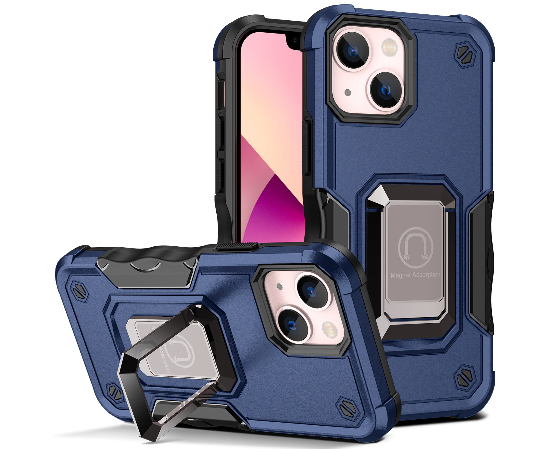 For iphone12 Mini Kickstand Stand Military Grade Shockproof Tough Hard Cover-Blue