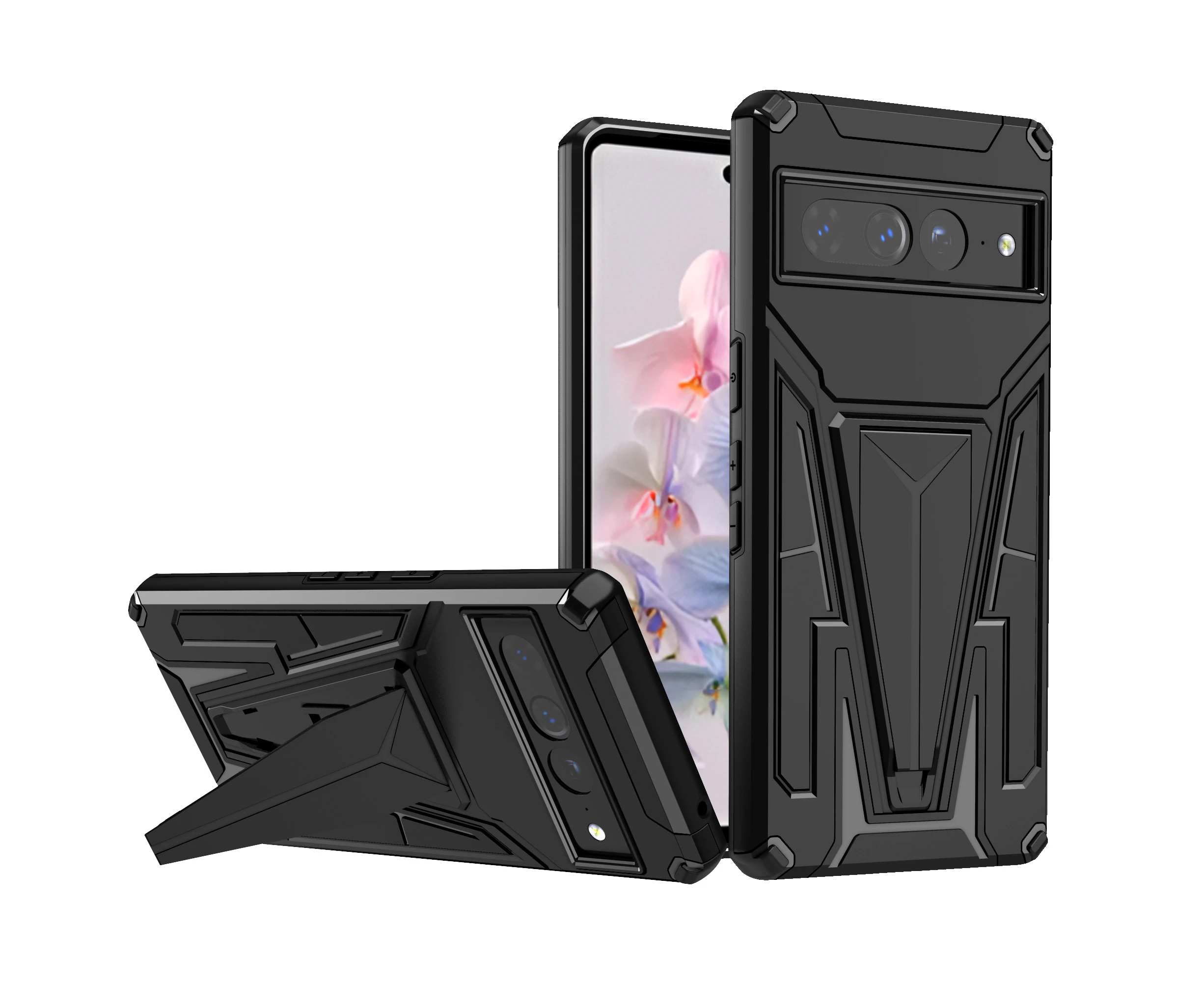 For Google Pixel 7 Pro Case Shockproof with Holder - Black