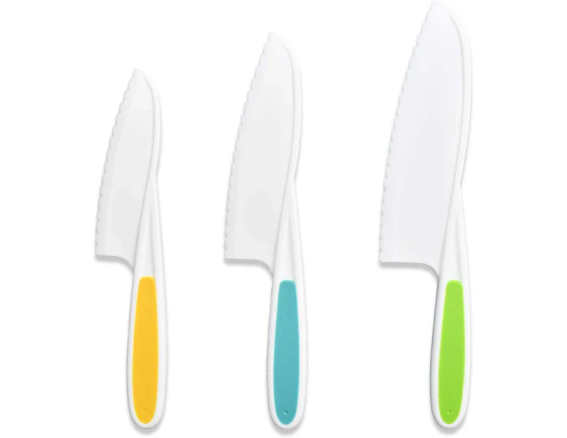 4 Pcs Kids Knife Set, Kids Safe Cooking Knives, Nylon Kids Kitchen Knife with Crinkle Cutter, Serrated Edges Toddler