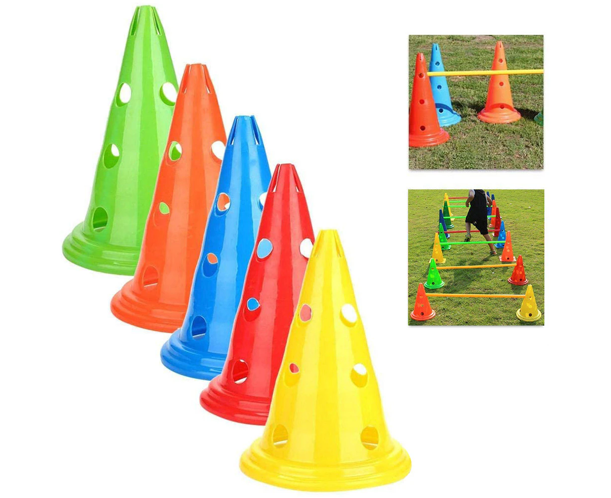 5Pcs Football Training Cones Conical Obstacle Bar Bucket Sign Barrier With Holes