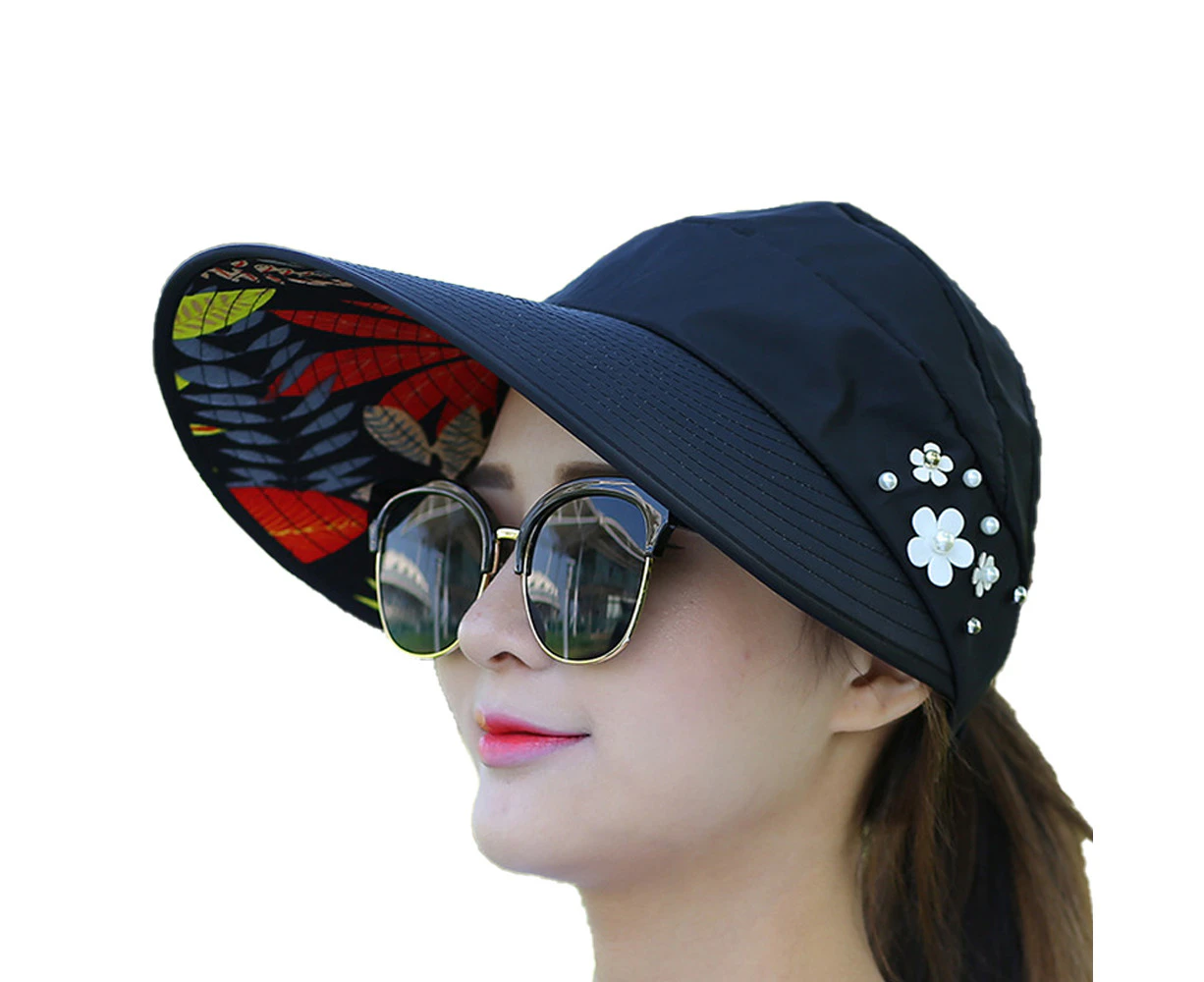 Sun Hats For Women Wide Brim Sun Visor Cap Summer Sun Hat,Black