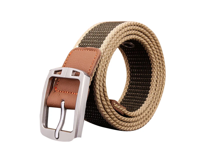 Men Outdoor Sports Waistband Canvas Adjustable Casual Waist Belt Gift - Khaki Stripe