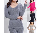 Minbaeg 2Pcs Women Winter O Neck Top Long Pants Thermal Underwear Shaper Sleepwear Set-Grey - Grey