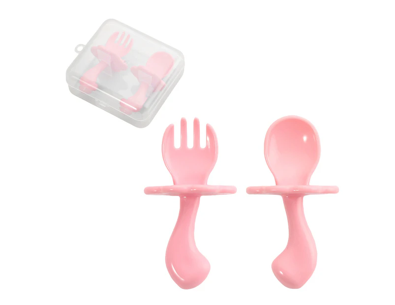 Anti-Choking Short-Handled Pp Children'S Spoons And Forks Practice Complementary Food Spoons And Forks,Pink