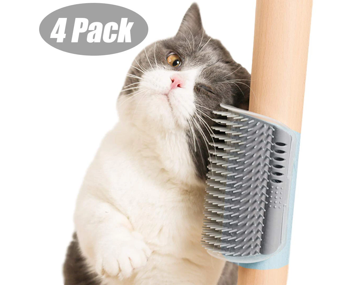 4 Pack Cat Self Wall Corner Scratcher Face Grooming Brush Massage ,Comb for Long & Short Fur Kitten Cats -Grey