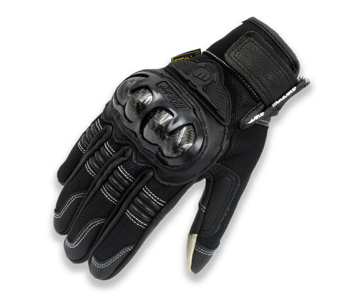 Leather Touch Screen Motorcycle Gloves Sport Motorbike Racing Street MAD-02L - Black