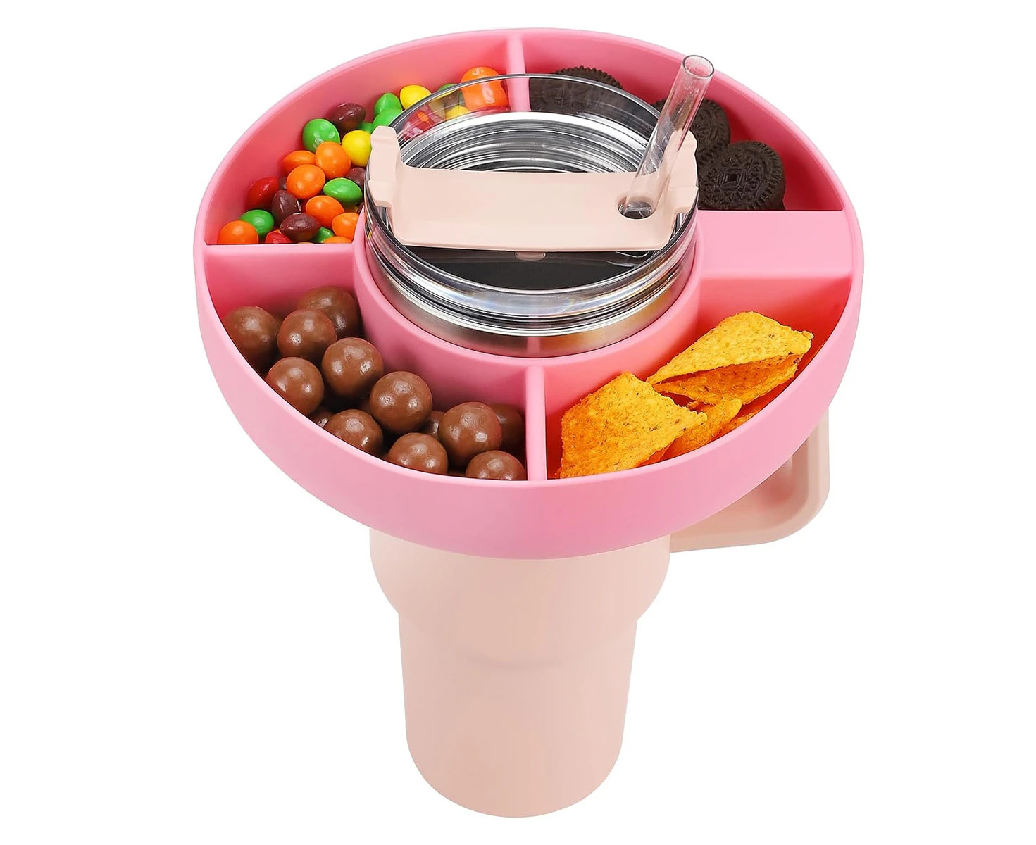 Silicone Snack Bowl for Stanley Cup 40 oz with HandleReusable Snack Tray Cup Accessories Fitsfor Car Cup HolderCinemaat Home or Outdoor,Pink