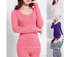 Minbaeg 2Pcs Women Winter O Neck Top Long Pants Thermal Underwear Shaper Sleepwear Set-Rose Red - Rose Red