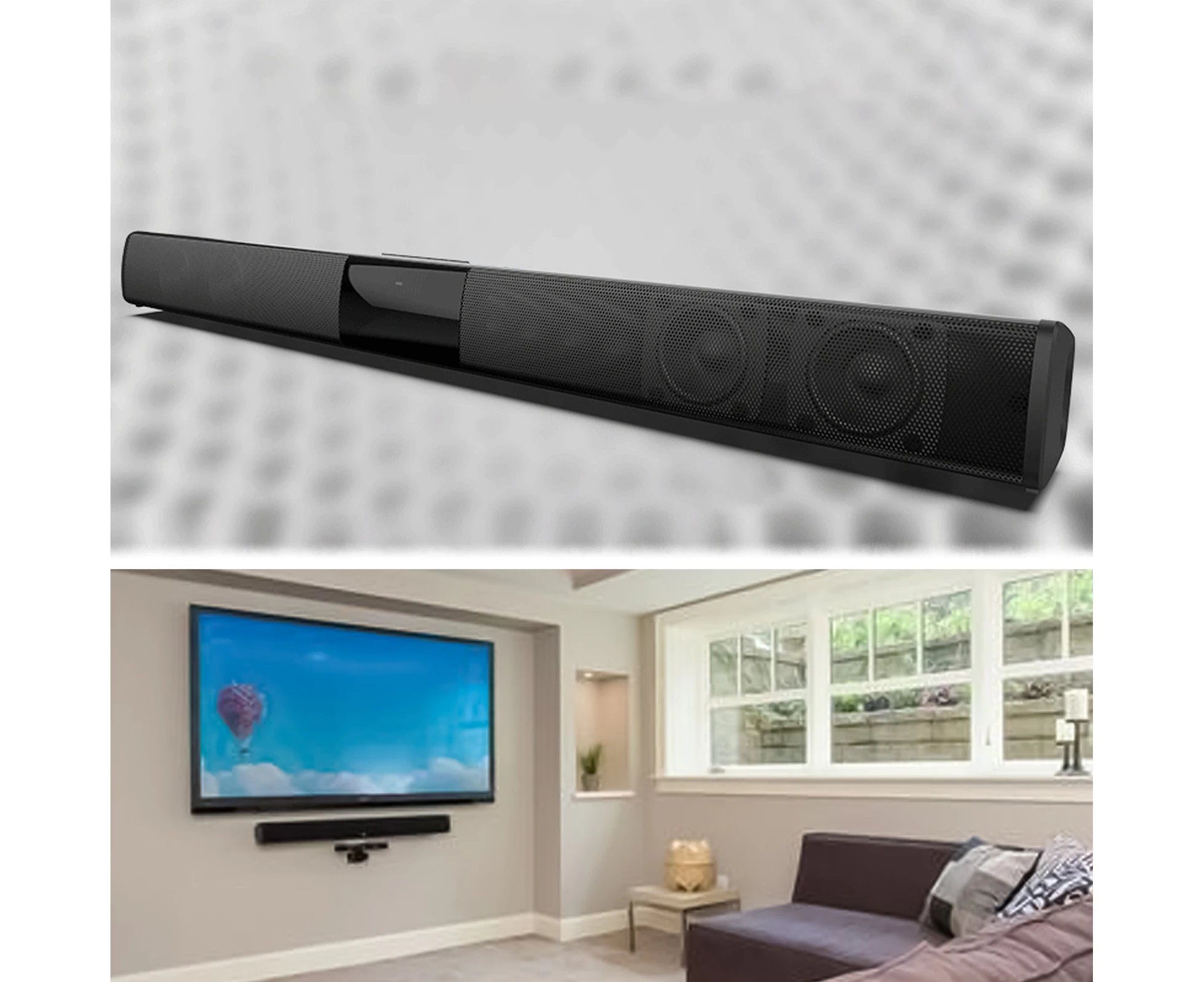 Sunshine BS-28B Speaker Waterproof 3D Stereo ABS 20W Wireless Bluetooth-compatible Home Soundbar for TV - Black