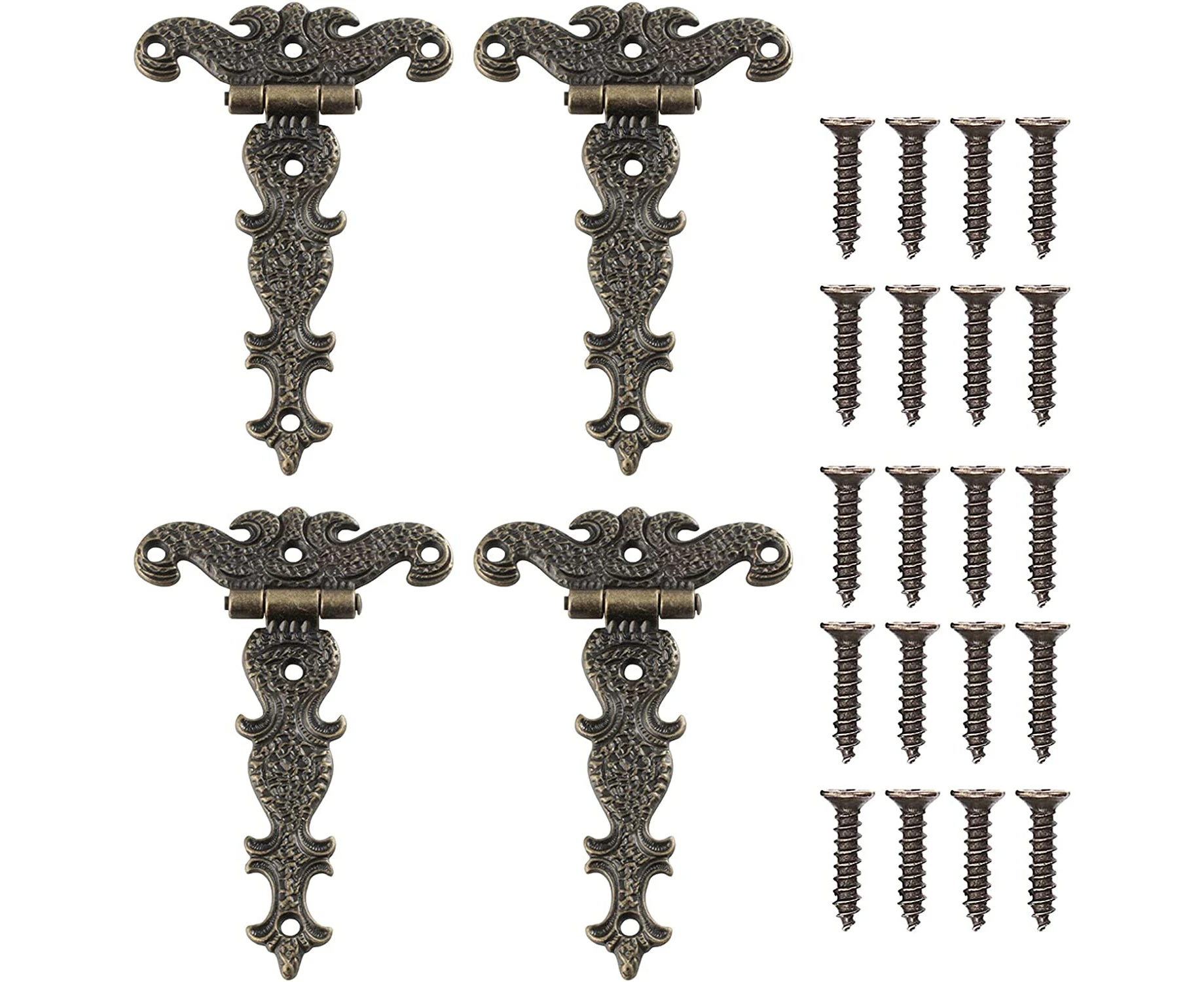 4 Pieces Retro Hinge, Retro Bronze Decorative Hinges With Mounting Screws, Suitable For Cabinet Furniture Toolbox Decoration Repair (4.45 * 2.72 Inches)