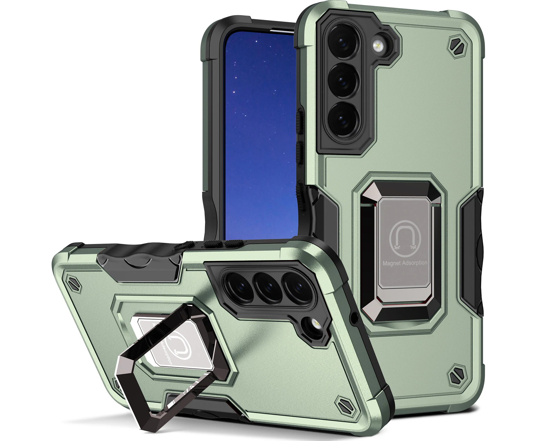 For Samsung Galaxy S22 Case Kickstand Stand Military Grade Shockproof Tough Hard Cover-Green