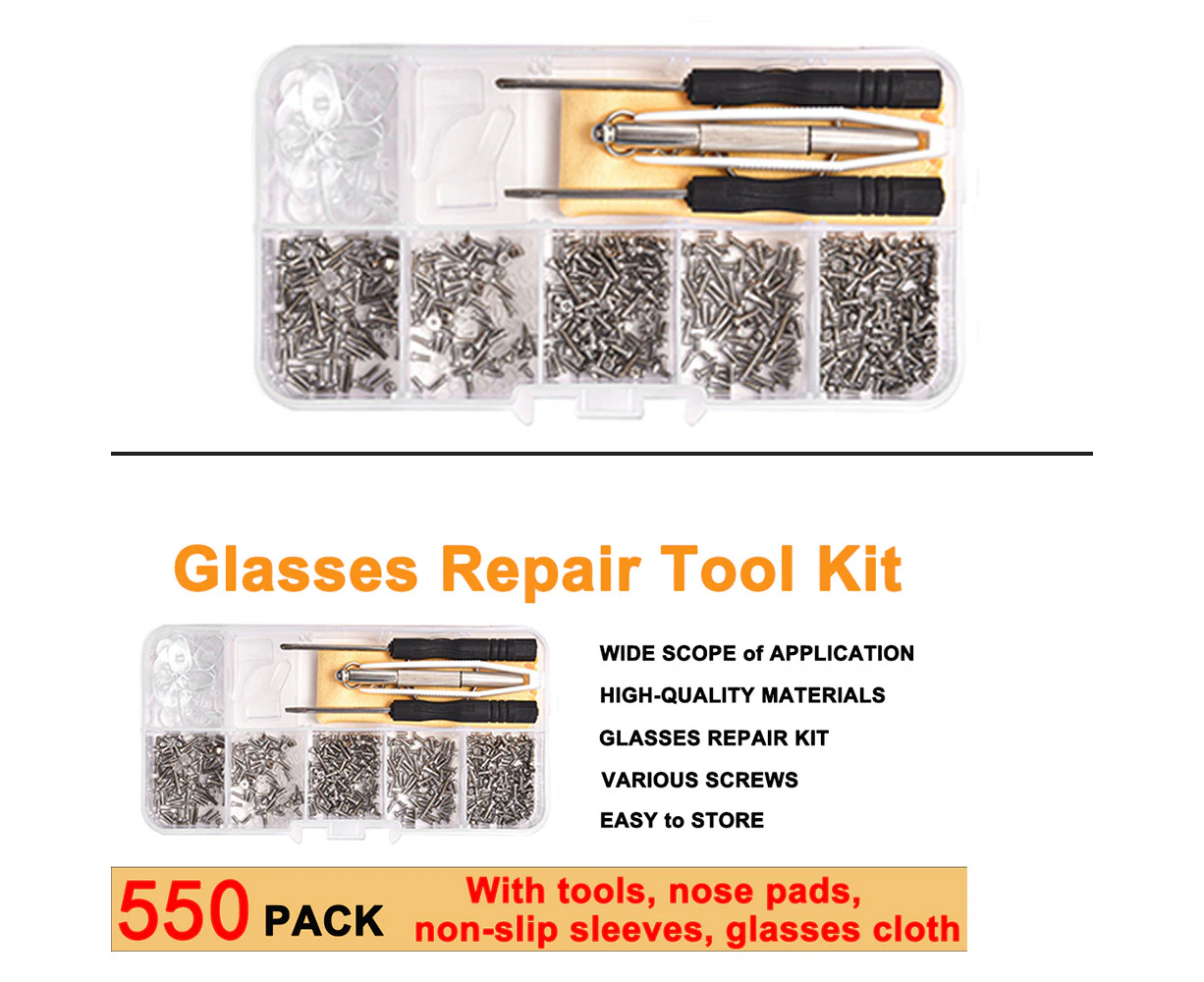 Eyeglasses Repair Kit, 550Pcs Eyeglass Screws For Eyeglasses, Sunglasses, Watch Clock Spectacle Repair