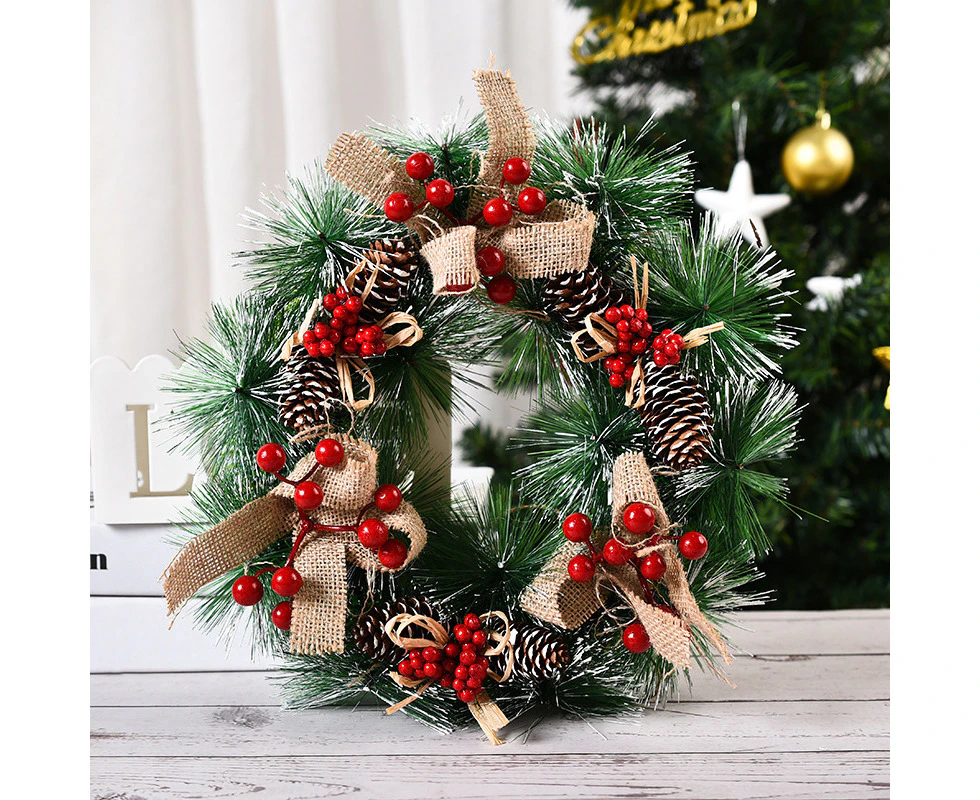 30cm Christmas Wreath  Artificial Christmas Front Door Wreaths Ornaments, Xmas Wreaths Decoration for Outdoor Indoor Window Wall A1