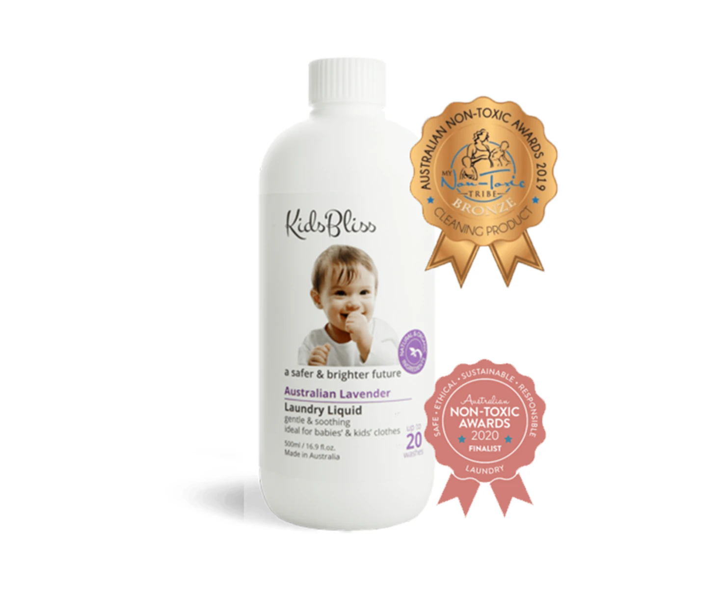 KidsBliss Laundry Liquid Lavender 500ml Plant based Safe and Gentle no irritation No enzyme Grey Water Safe Vegan Friendy Environmental Friendly