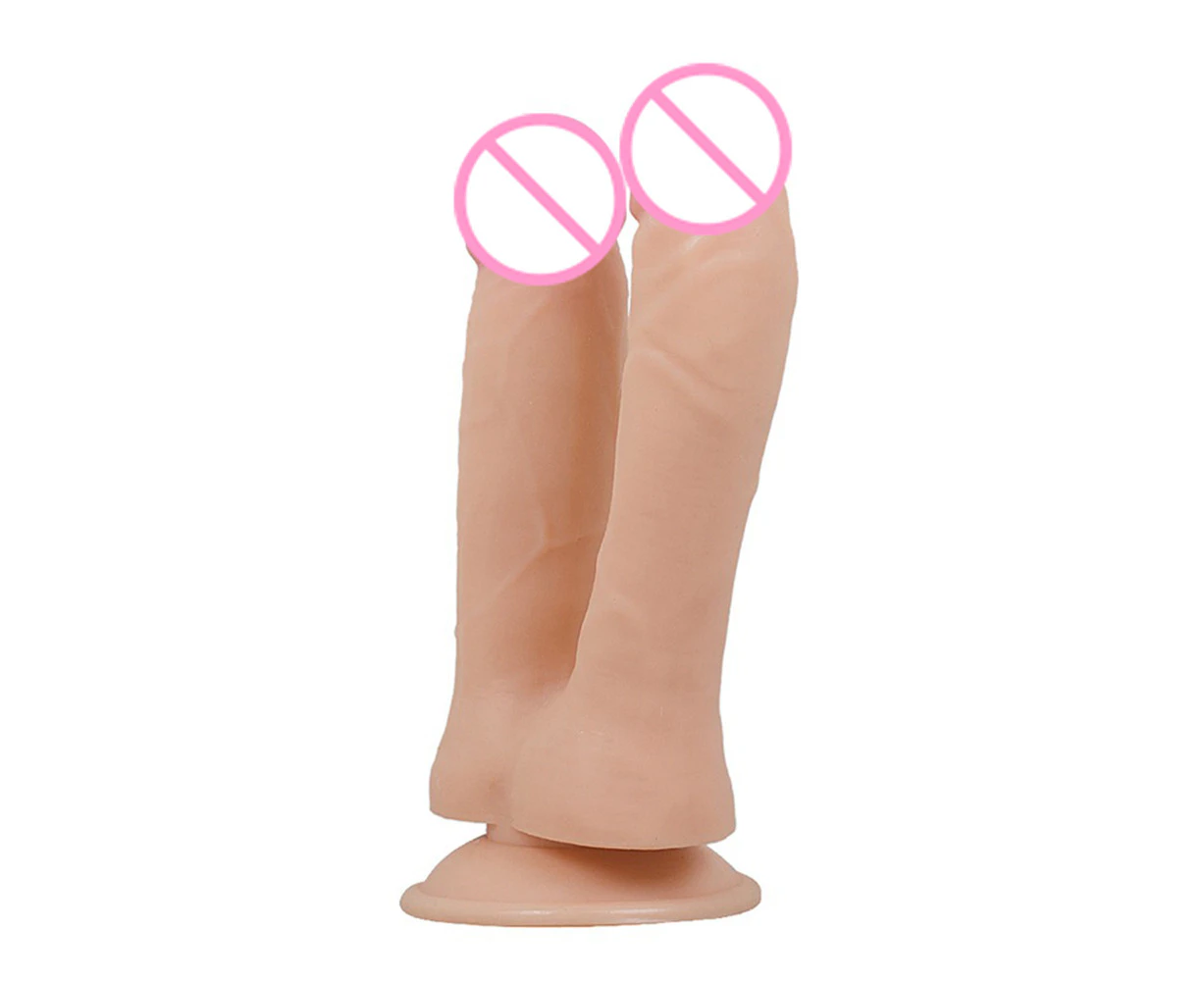 Oraway Double Headed Dildo Realistic Penis with Suction Cup Women Masturbation Sex Toy - Skin