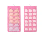 Double Side Socks Bra Underwear Wall Hanging Storage Bag Wardrobe Home Organizer-Pink 15 Grid
