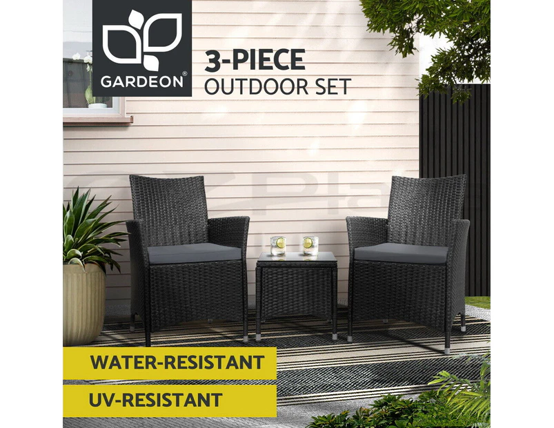 Gardeon Patio Furniture 3 Piece Outdoor Setting Bistro Set Chair Table Wicker