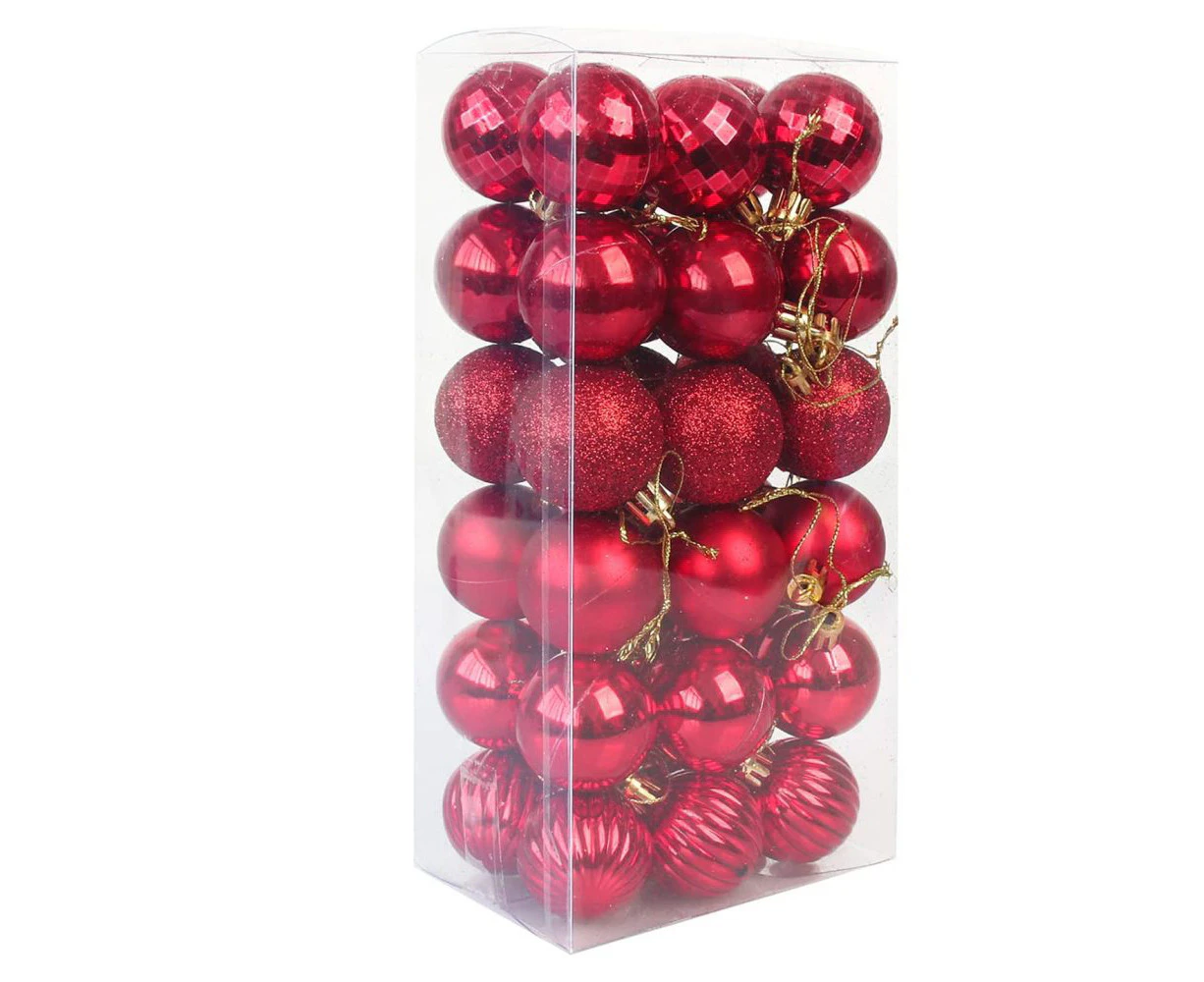 Christmas Baubles, Shatterproof Christmas Baubles, Baubles (Pack Of 36) (4Cm) - Red Christmas Bauble