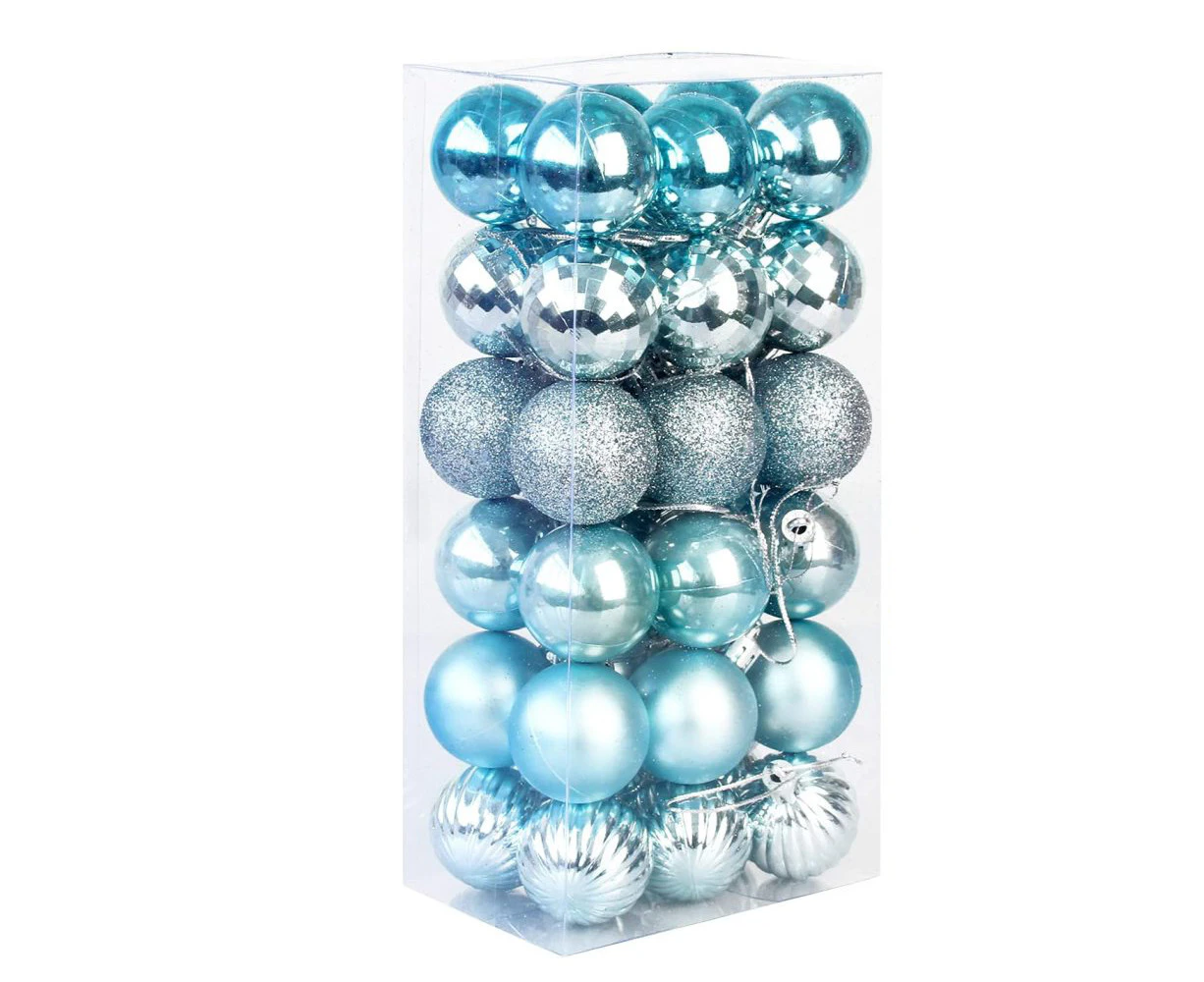 Christmas Baubles, Shatterproof Christmas Baubles, Baubles (Pack Of 36) (4Cm) - Ice Blue Christmas Bauble