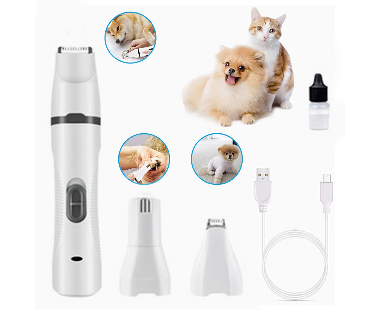 3 In 1 Multifunctional Electric Dog Nail Clipper Kit, Portable Low Noise Rechargeable Pet Nail Clipper Painless Paw Grooming