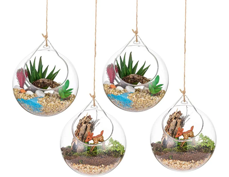 Hanging Glass Terrarium 4 Pieces Large Opening Vase Plant Balls 10cm Flower Vase Pot Glass Balls Home Wedding Garden DIY Design