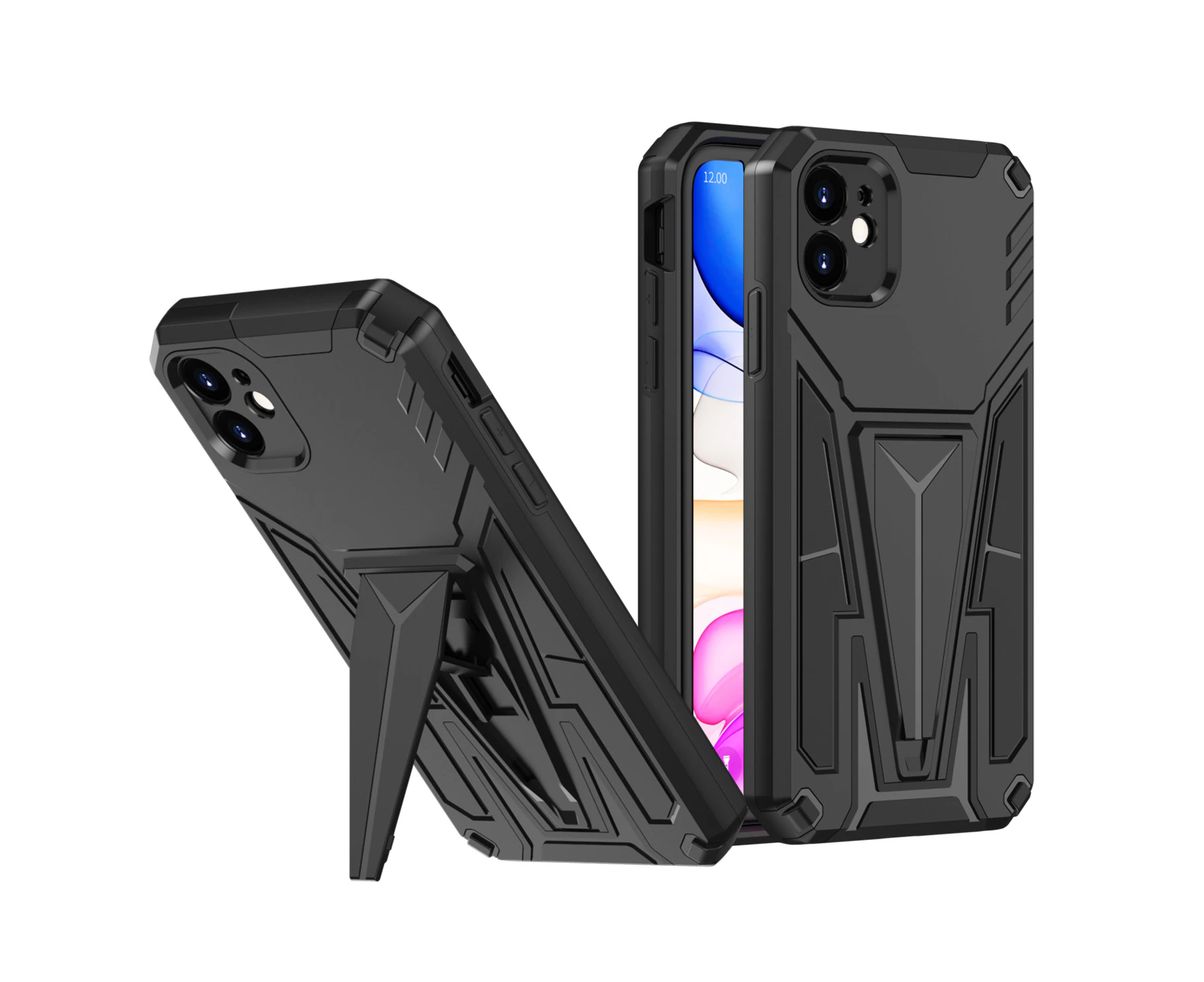 For iPhone 11 Case Shockproof with Holder - Black