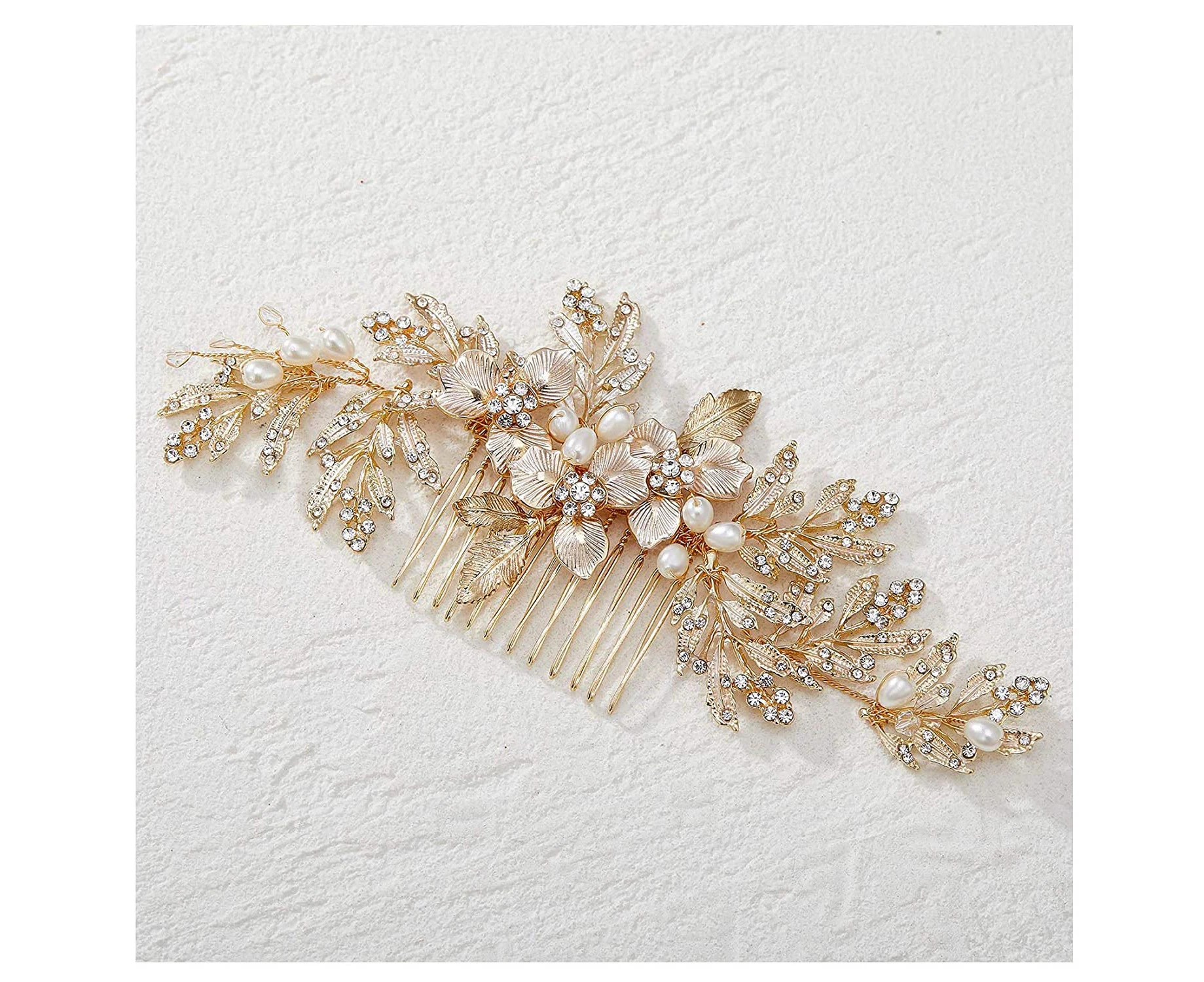 Handmade Wedding Hair Comb Clip Rhinestone Bridal Hair Comb Piece, Gold Hair Accessories for Brides Wedding