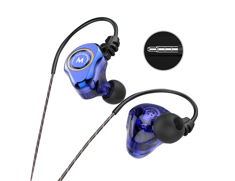 Z802 4-Core Dual Moving Coil HiFi In-Ear Wired Earphone Sports Bass Headset Blue