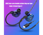 Z802 4-Core Dual Moving Coil HiFi In-Ear Wired Earphone Sports Bass Headset Blue