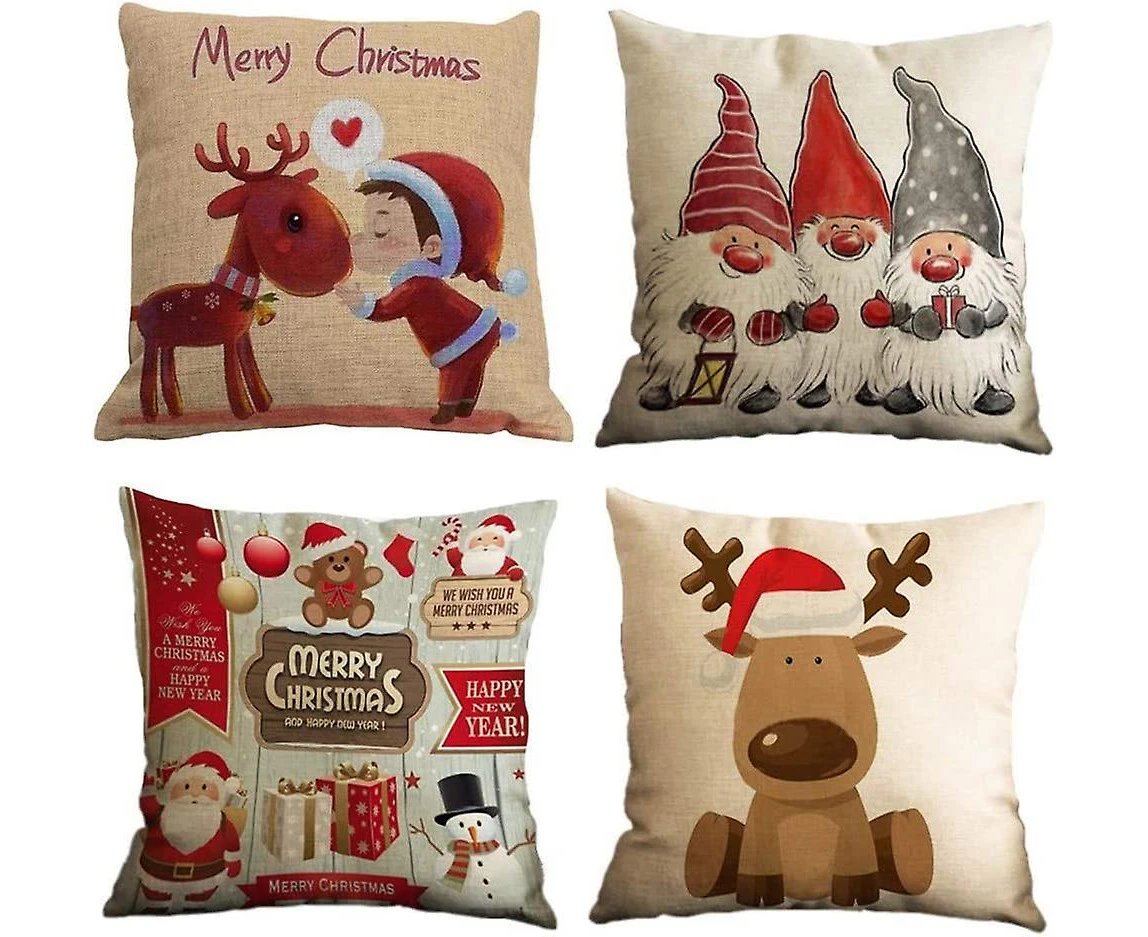 4 Pieces Cushion Cover Merry Christmas Decorative Cushion Cover Winter Gnomes Elk Christmas