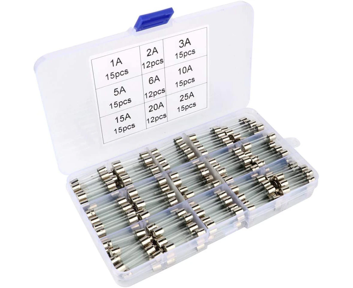 126 Pcs Glass Fuse, 6 x 30mm Glass Cartridge Fuse, Fast Blow Car Fuses, Fast-Blow Glass Fuses (AMP 1A 2A 3A 5A 6A 10A 15A 20A 25A)