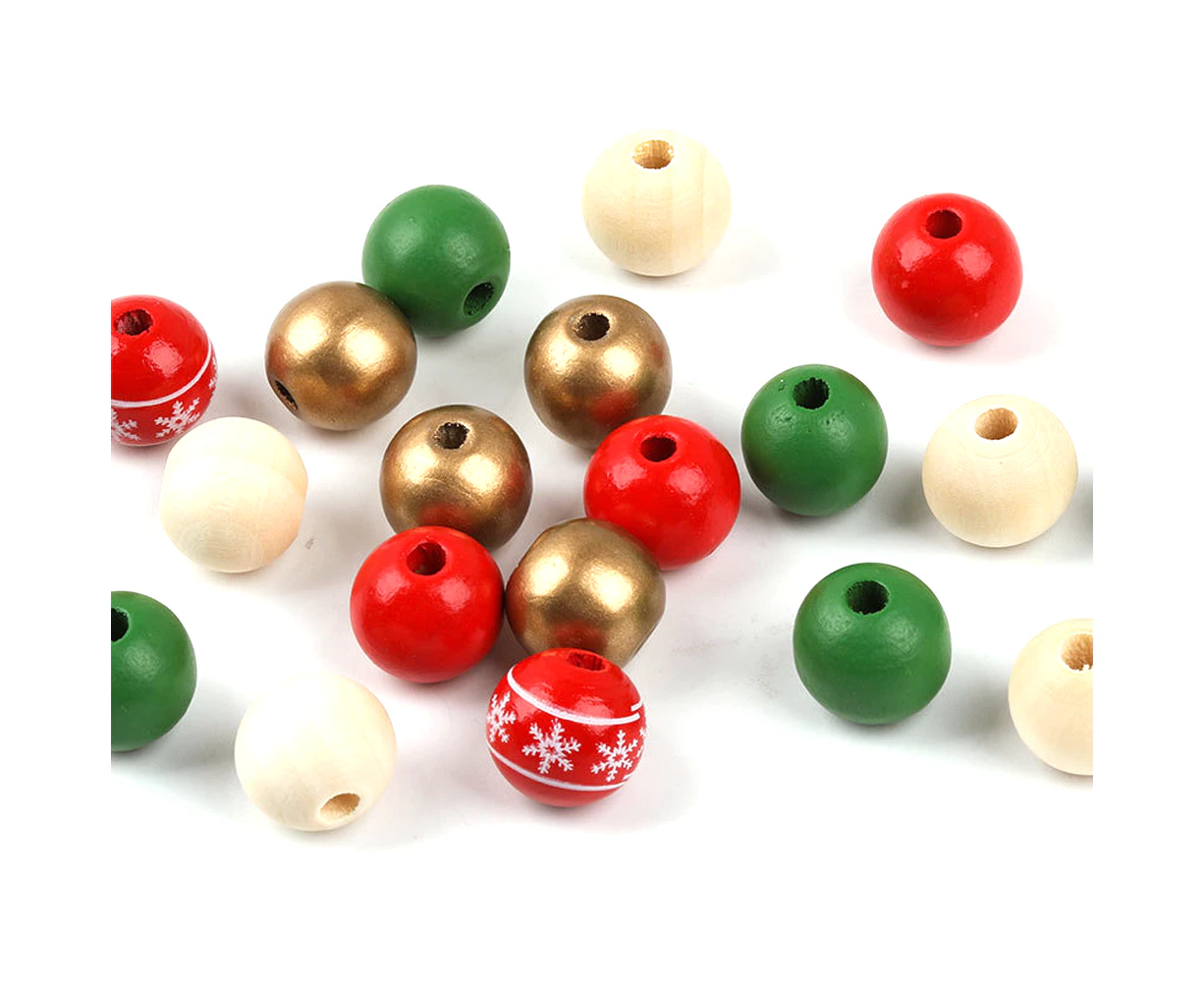 200pcs Christmas Wood Beads for Crafts, Christmas Wooden Bead Round Beads Bracelet Crafts Making Home Party