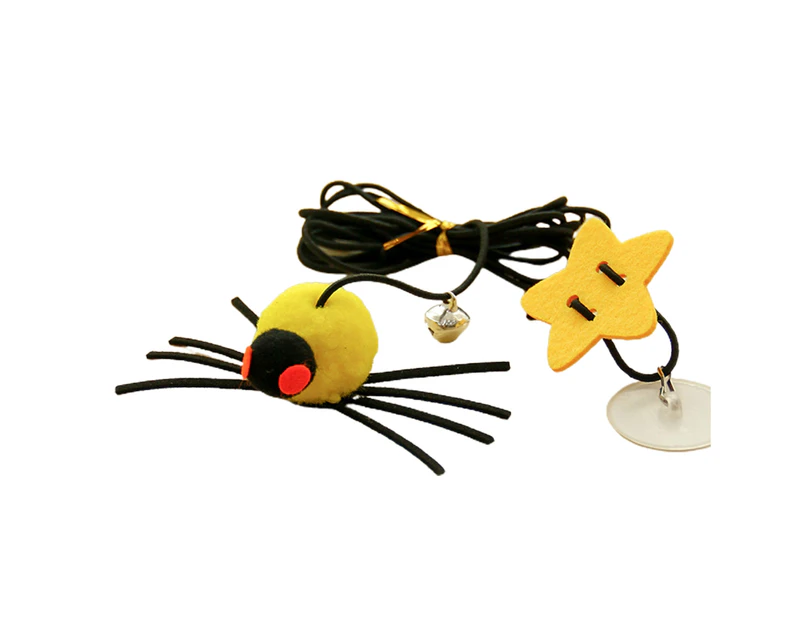 Cat Hanging Toy Elastic Rope Soft Tear-resistant Delicate Bell Relieve Stress Felt Cloth Swing Hanging Door Funny Cat Stick for Kitty-Yellow One Size