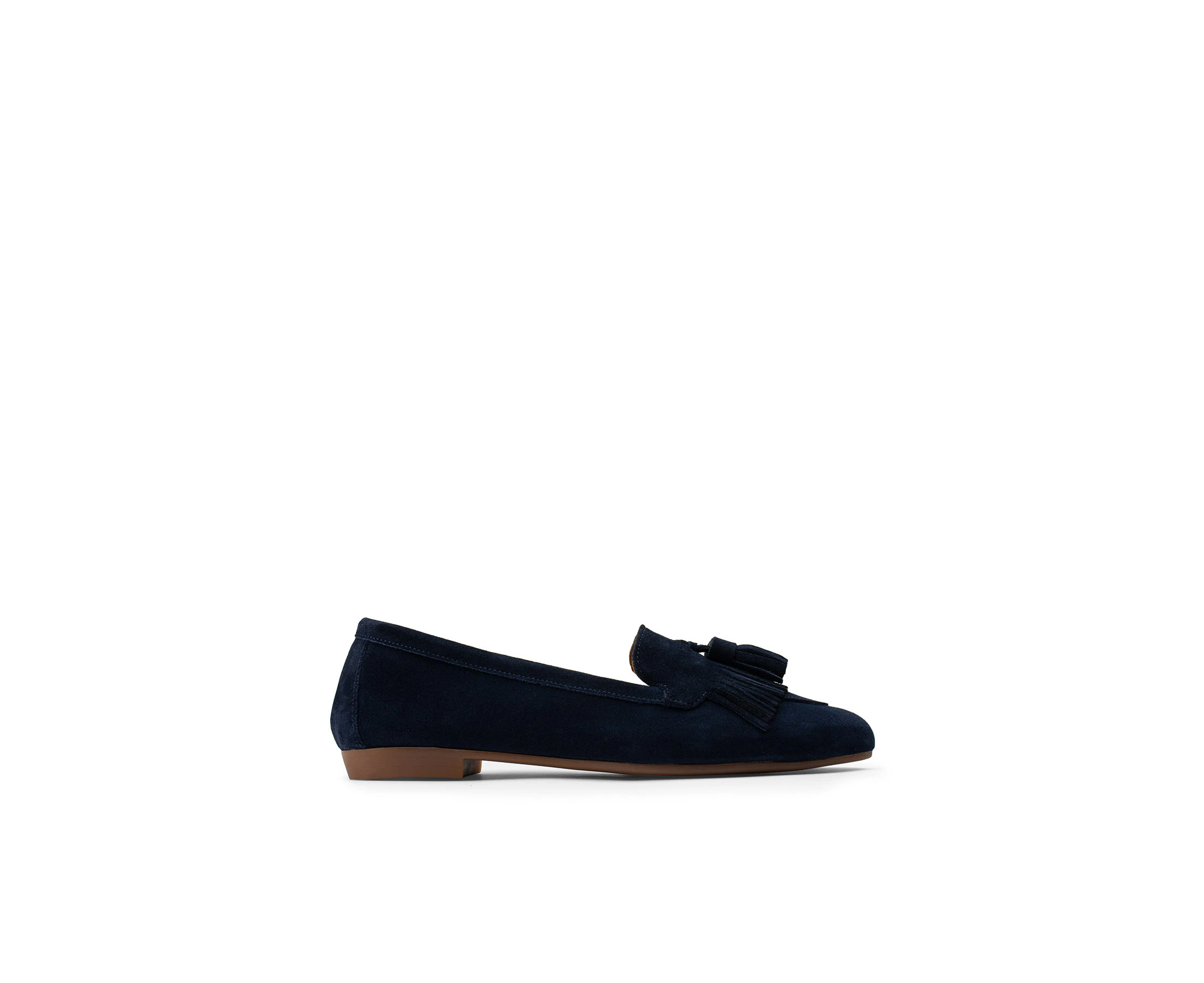 andfashiontrends Women's Navy Suede Leather with Fringes Tassel Loafers